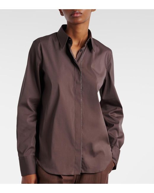 Brunello Cucinelli Brown Monili Cotton-Blend Top