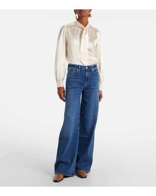 Citizens of Humanity Blue Mid-Rise Wide-Leg Jeans