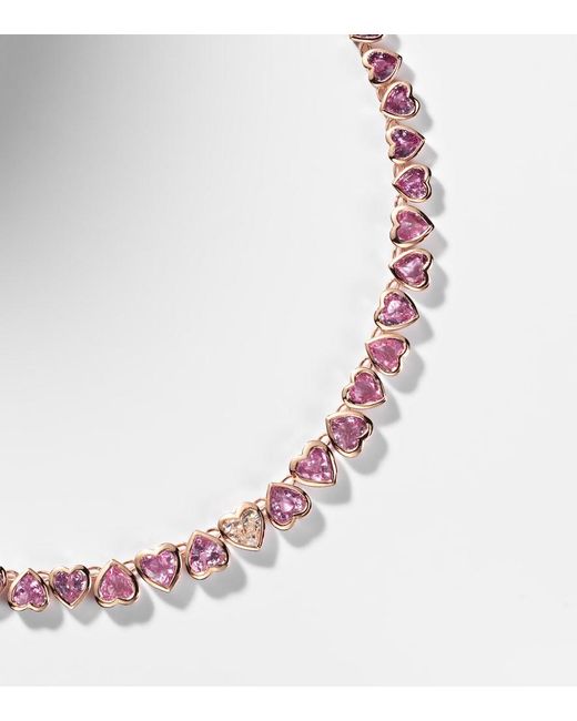 SHAY Metallic 18Kt Rose Tennis Necklace With Sapphires And Diamond