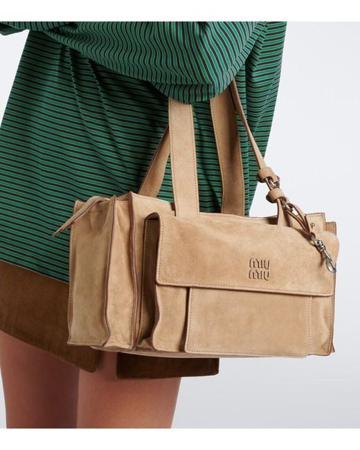 Miu Miu Natural Utilitaire Suede Shoulder Bag