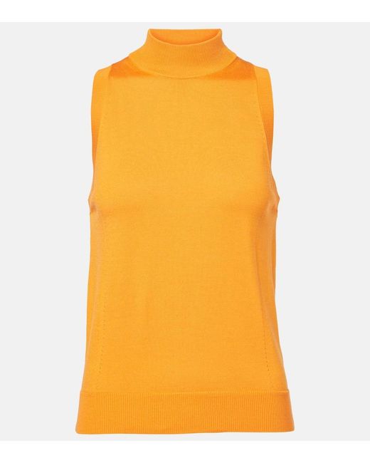 Carolina Herrera Yellow Knitted Silk And Cotton Turtleneck Top