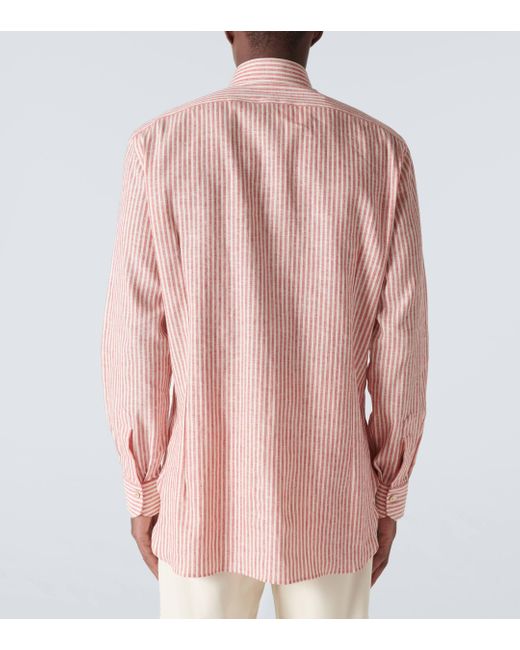 Kiton Pink Striped Linen Shirt for men