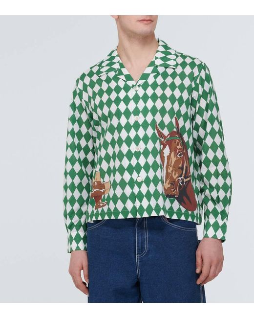 Bode Bedrucktes Hemd Jockey aus Baumwolle in Green für Herren
