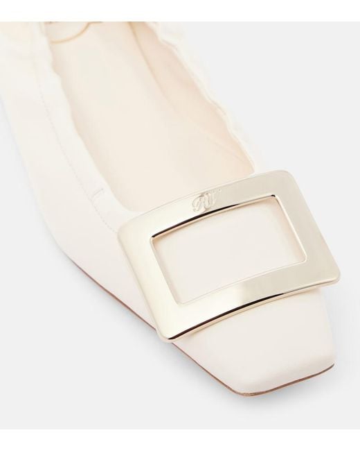 Roger Vivier Natural Belle Vivier Leather Ballet Flats