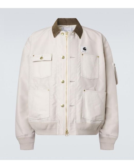 Sacai X Carhartt Corduroy-Trimmed Blouson Jacket in Natural for