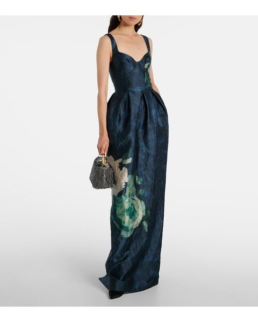 Erdem Blue Floral Jacquard Gown