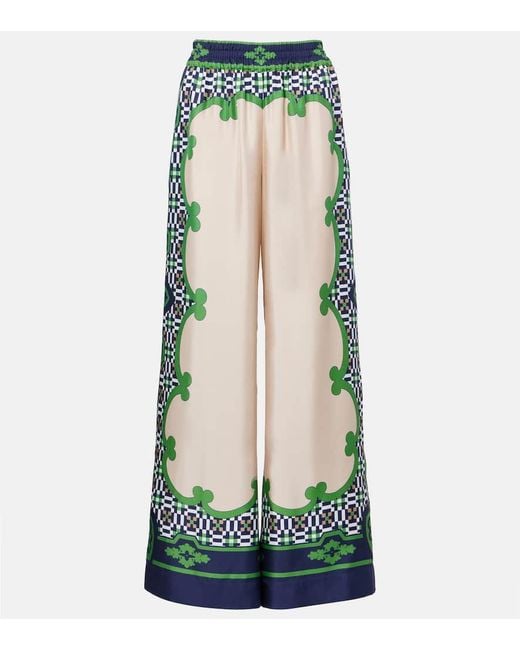 LaDoubleJ Green Printed Silk Twill Palazzo Pants
