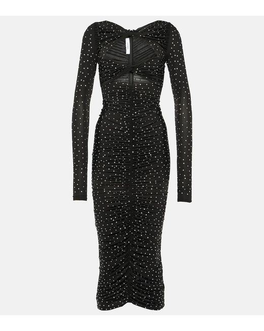 Alex Perry Black Crystal-Embellished Cutout Jersey Midi Dress