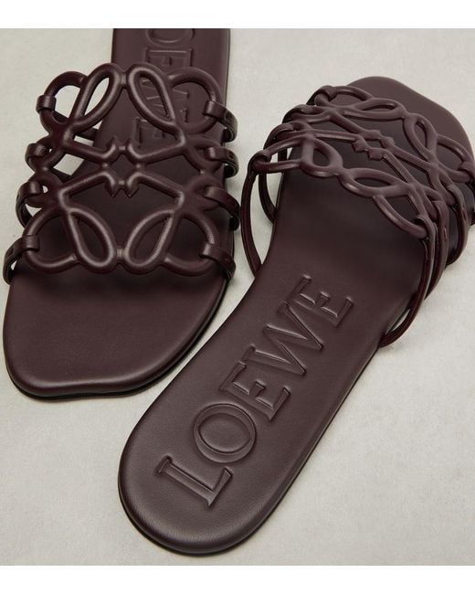 Loewe Brown Petal Anagram Leather Slides