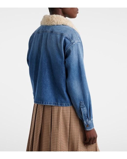 Moncler Blue Teddy-Trimmed Denim Shirt