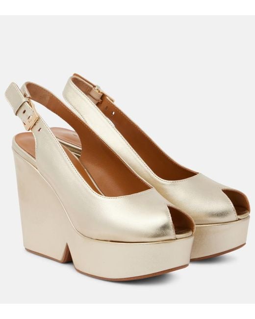 Robert Clergerie Natural Dylan Metallic Leather Wedge Sandals