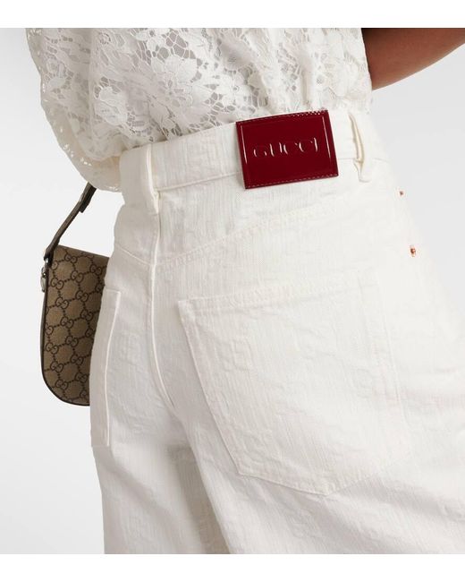 Bermuda de denim de tiro alto Gucci de color White