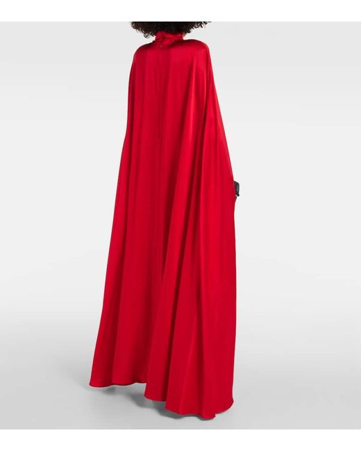 Rodarte Red Floral-applique Caped Silk Gown
