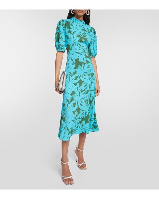 Diane von Furstenberg Blue Nella Floral-print Crepe Midi Dress