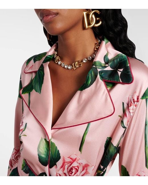 Dolce & Gabbana Pink Printed Silk Blouse Top