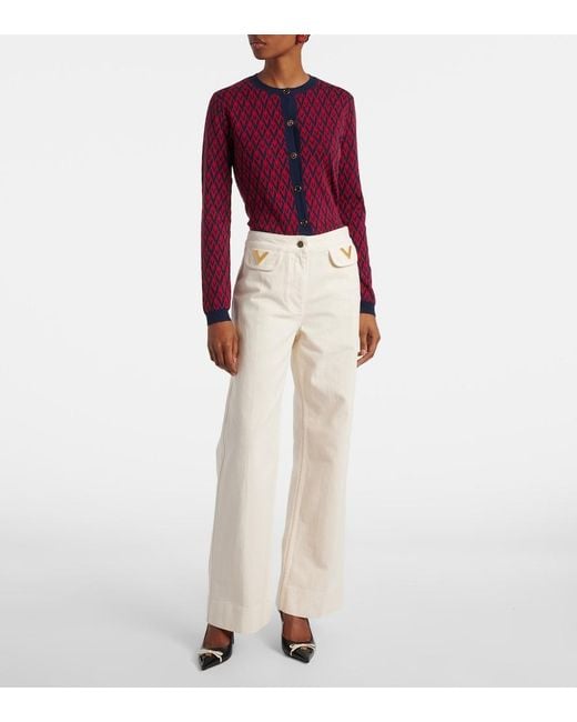 Valentino White Vgold Mid-Rise Wide-Leg Jeans