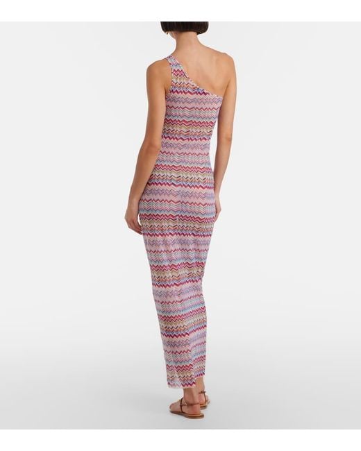 Missoni Purple Zig Zag One-Shoulder Maxi Dress
