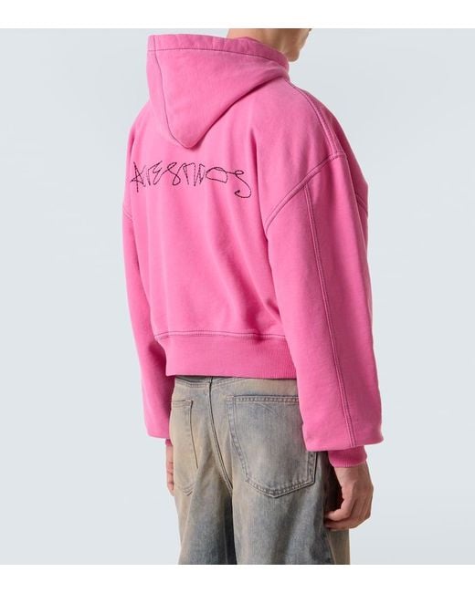Sweat-Shirt A Capuche Brode En Coton Acne pour homme en coloris Pink