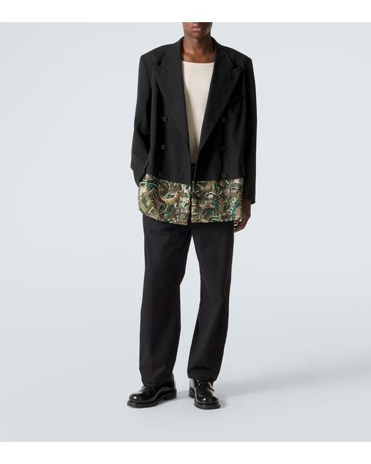 Dries Van Noten Black Embellished Double-Breasted Wool Blazer for men