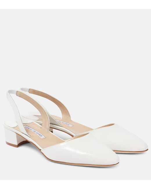 Manolo Blahnik White Bridal Slingback-Pumps Aspro 30 Aus Leder