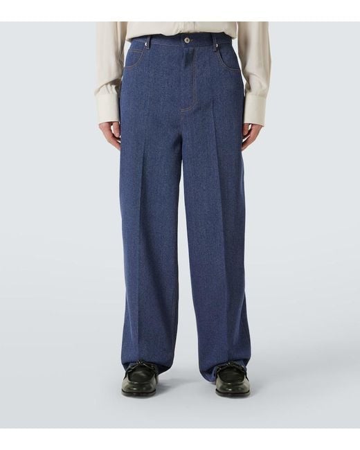 Bottega Veneta Weite Hose Aus Wolle Und Baumwolle in Blue für Herren
