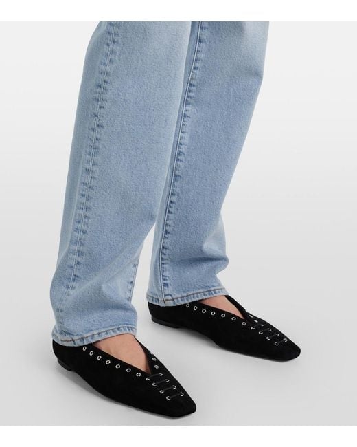FRAME Blue Ruler High-Rise Straight Jeans