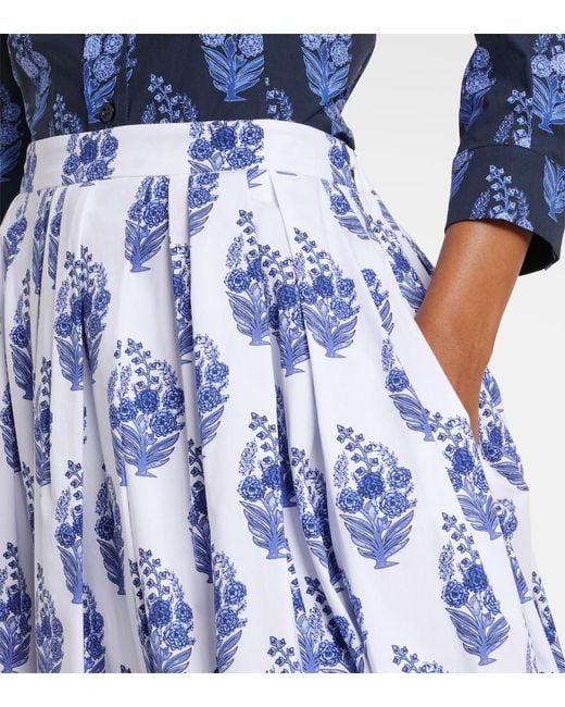 Carolina Herrera Blue Floral Cotton-Blend Midi Skirt