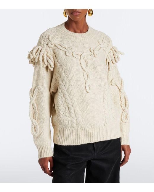 Isabel Marant Natural Katria Cable-Knit Fringed Wool-Blend Sweater