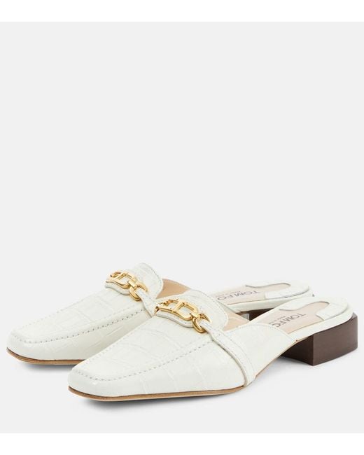 Tom Ford White Whitney Croc-Effect Leather Mules