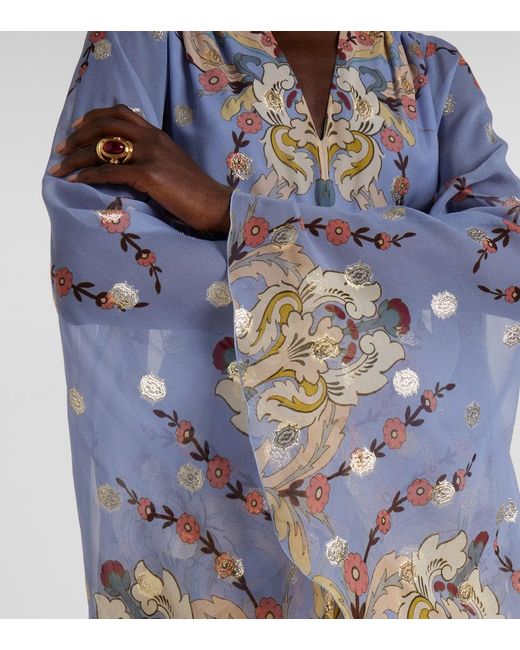 Robe Longue En Soie A Fleurs Etro en coloris Blue