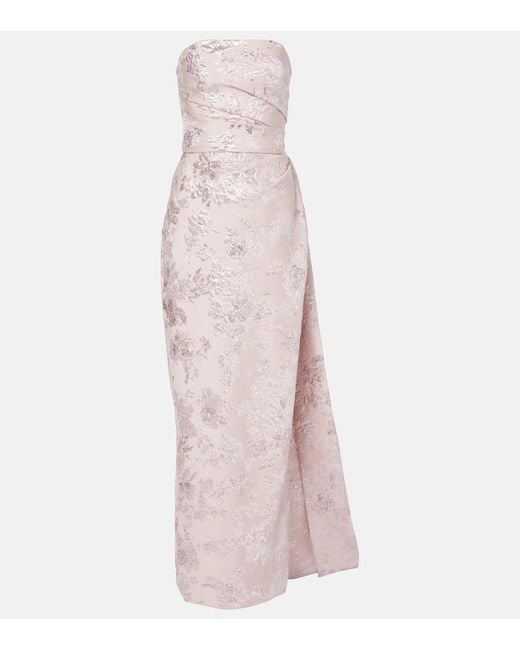 Monique Lhuillier Pink Draped Metallic-Effect Jacquard Gown