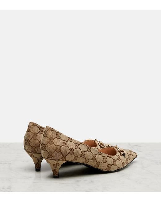 Gucci Natural Erin Gg Canvas Horsebit 45 Pumps