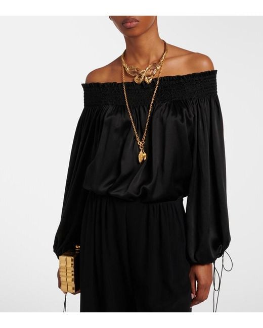 Chloé Black Off-Shoulder Silk Satin Top