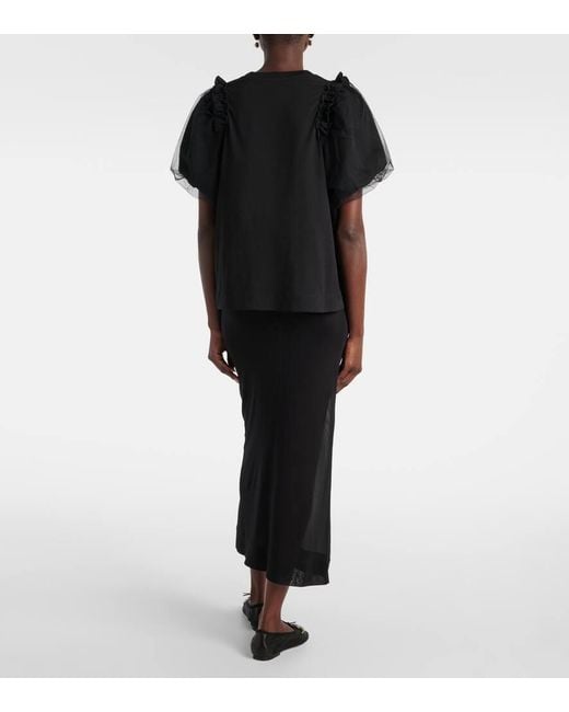 Simone Rocha Black Embellished Tulle And Jersey Top