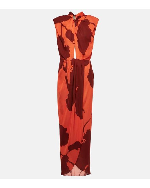 Johanna Ortiz Red Cutout Floral Silk Maxi Dress