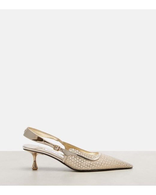 Jimmy Choo Natural Amel 50 Embellished Mesh Slingback Pumps