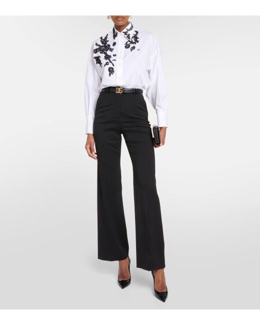 Dolce & Gabbana White Lace-applique Cotton Poplin Shirt