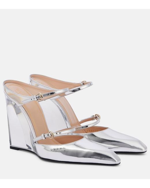Gucci White Christy Patent Leather Mules