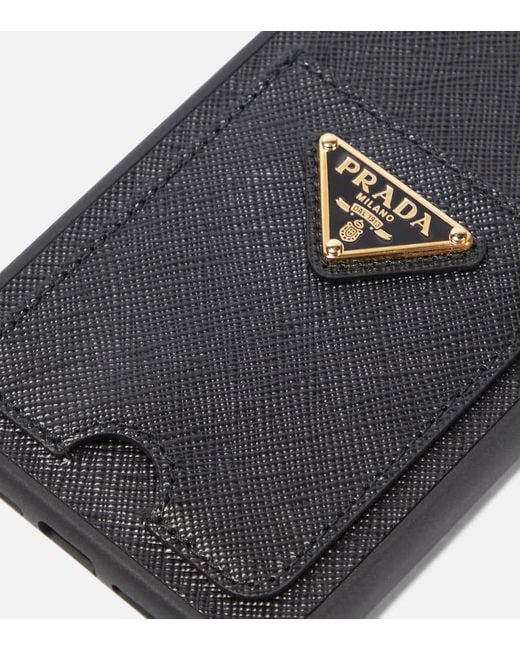 Prada Black Huelle Fuer Iphone 14 Max Aus Saffiano-Leder