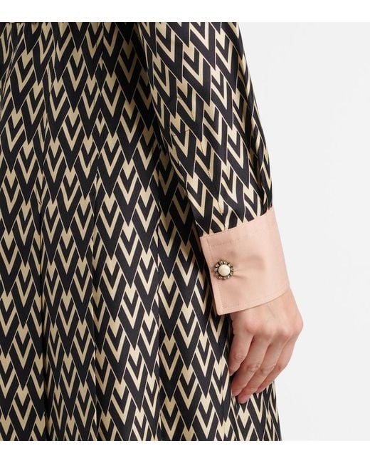Valentino Gray Toute La V Silk Twill Shirt Dress