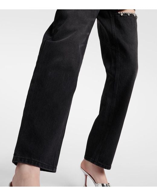 Area Black Crystal-embellished Cutout High-rise Straight-leg Jeans