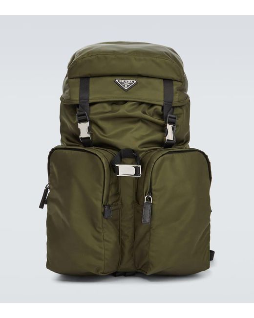 Prada Rucksack Aus Re-Nylon Mit Leder in Green für Herren