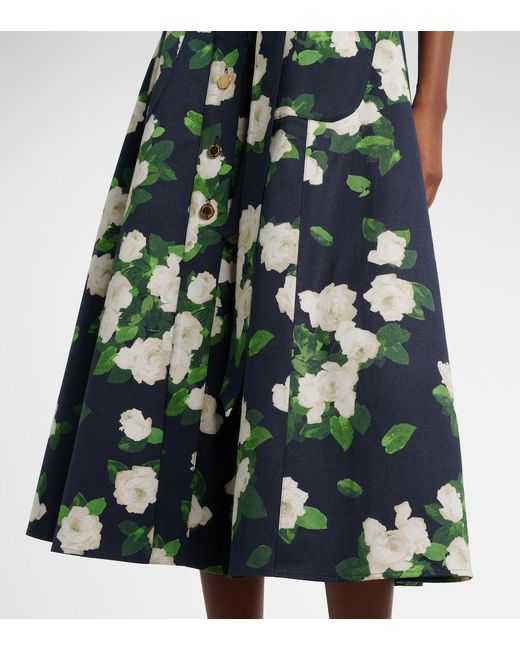 Carolina Herrera White Floral Faille Midi Dress