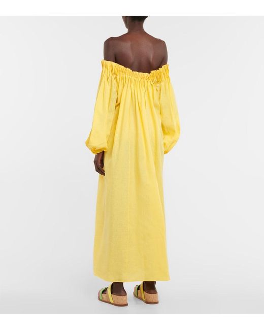 Gabriela Hearst Yellow Martha Off-shoulder Linen Maxi Dress