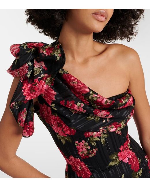 Rasario Red One-shoulder Floral Gown