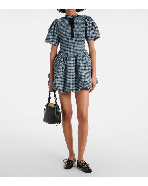 Ganni Blue Checked Seersucker Minidress
