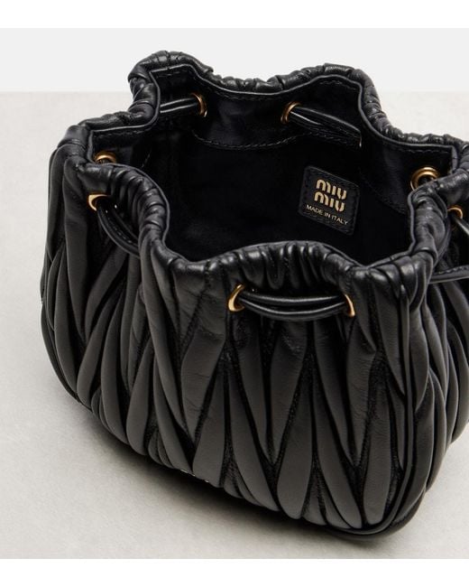 Miu Miu Black Matelasse Leather Bucket Bag