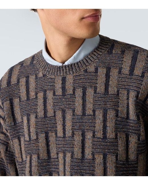 Giorgio Armani Gray Basketweave-Knit Camel Hair Sweater for men