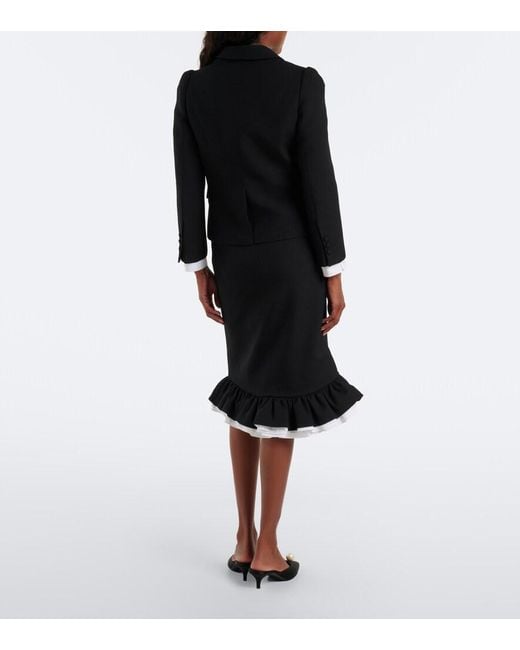 ShuShu/Tong Black Ruffled Wool And Silk Midi Skirt