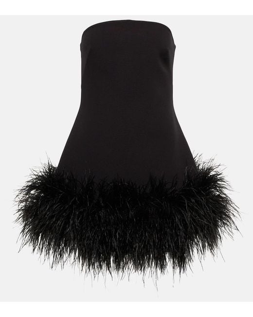 Safiyaa Black Strapless Feather-trimmed Minidress